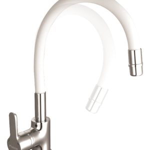 Griferia Cocina Monocomando Flexible Piazza Emblem 10016bl Color Blanco Acabado Cromado