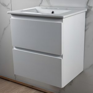 Vanitory Laqueado Premium Con 2 Cajones 50cm + Bacha Loza