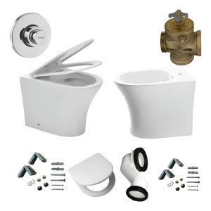 Combo Inodoro Corto Piazza Abruzzo Bidet Corto Valvula