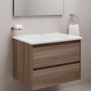 Vanitory Flotante Mdf 2 Cajones + Bacha Marmolina 50cm