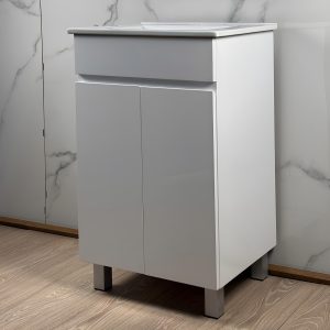 Mueble Vanitory De Pie 2 Puertas Laqueado + Bacha Loza 50 Cm