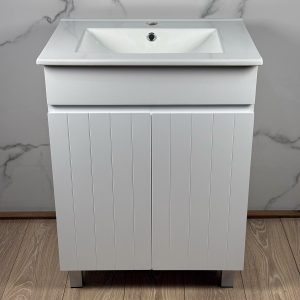 Mueble Vanitory De Pie 2 Puertas Laqueado + Bacha Loza 60 Cm