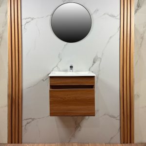 Vanitory Mdf Marron 50cm + Bacha Marmolina + Griferia