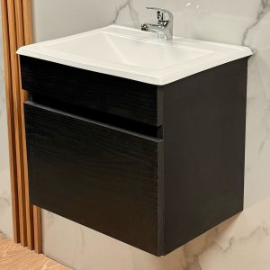 Vanitory Mdf 50cm Bacha Marmolina + Griferia Blanco O Negro